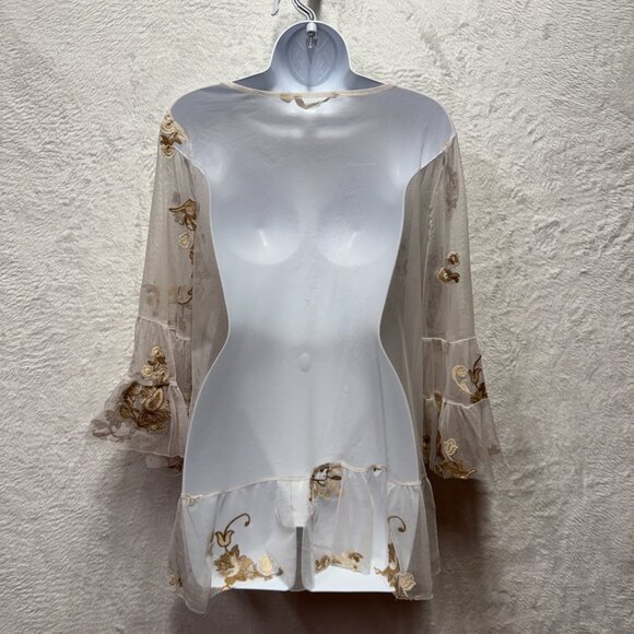 Soft Surroundings Embroidered Mesh Tunic Top Womens XL White Floral Bell Sleeve - Picture 6 of 15